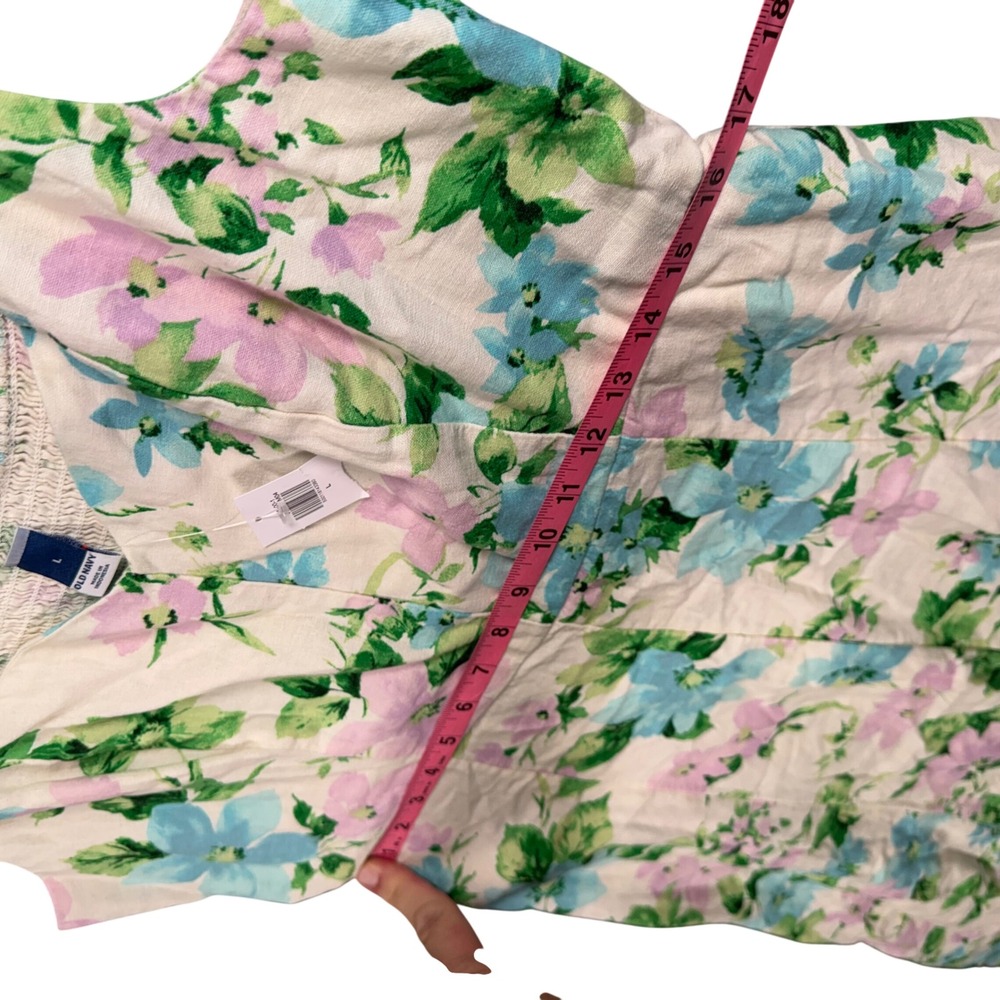 Cottagecore Floral Midi Sundress Prairie Garden Party Linen Blend‎ Smocked NWT L - Picture 8 of 12